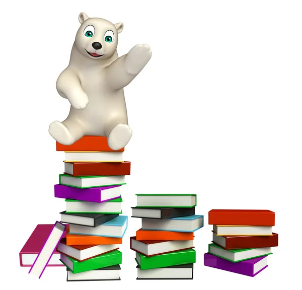 Веселый персонаж мультфильма про белого медведя с книгами — стоковое фото