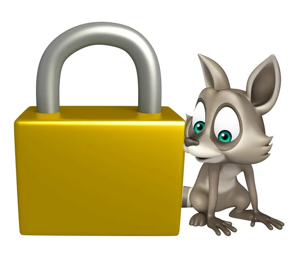 Cute Raccoon cartoon character with lock — Stock Photo, Image