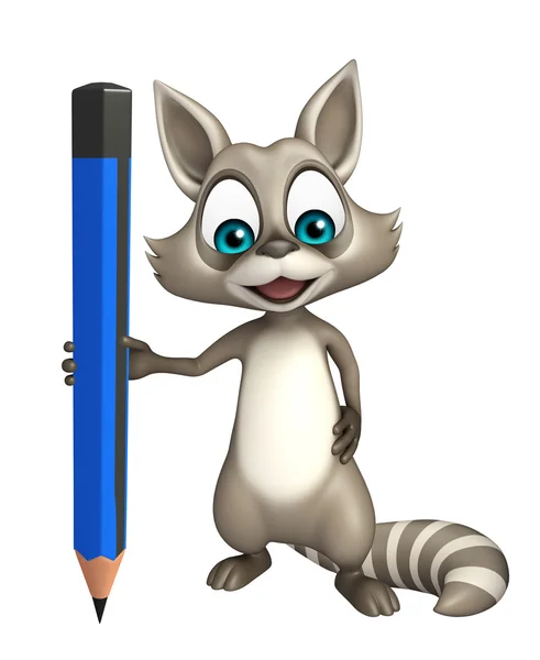 Mignon personnage de dessin animé raton laveur avec crayon — Photo