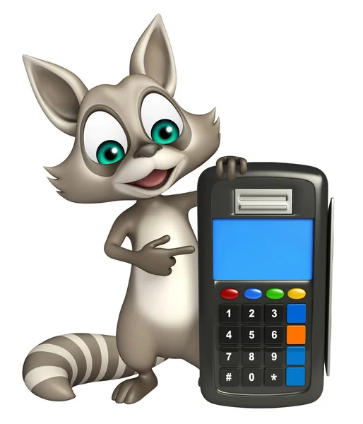 Divertido personagem de desenho animado Raccoon com máquina de furto — Fotografia de Stock