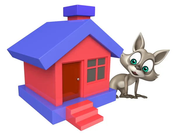 Divertido personaje de dibujos animados mapache con el hogar — Foto de Stock