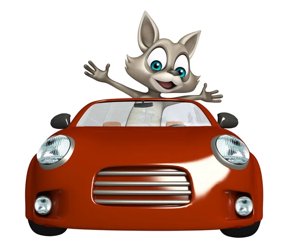 Bonito Raccoon personagem de desenho animado com carro — Fotografia de Stock