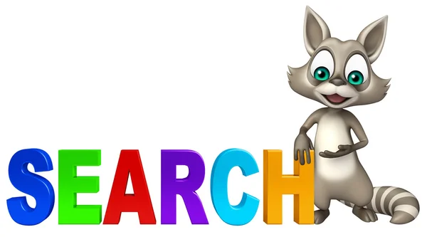 Cute Raccoon cartoon character with search sign — Stock Photo, Image