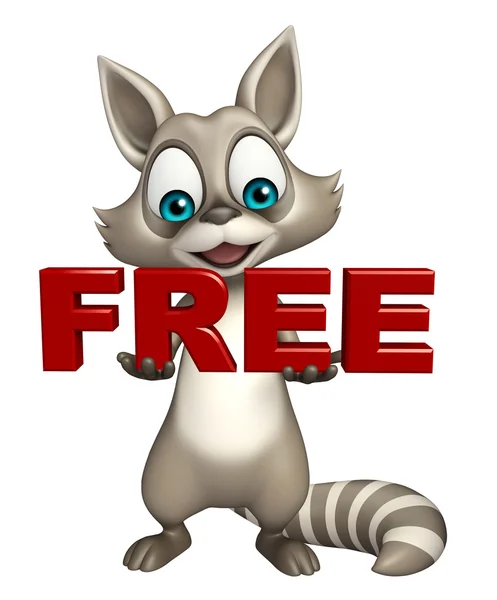 Cute Raccoon cartoon character with free sign — Stock Photo, Image