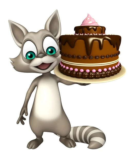 Niedlichen Waschbär Cartoon-Figur mit Kuchen — Stockfoto