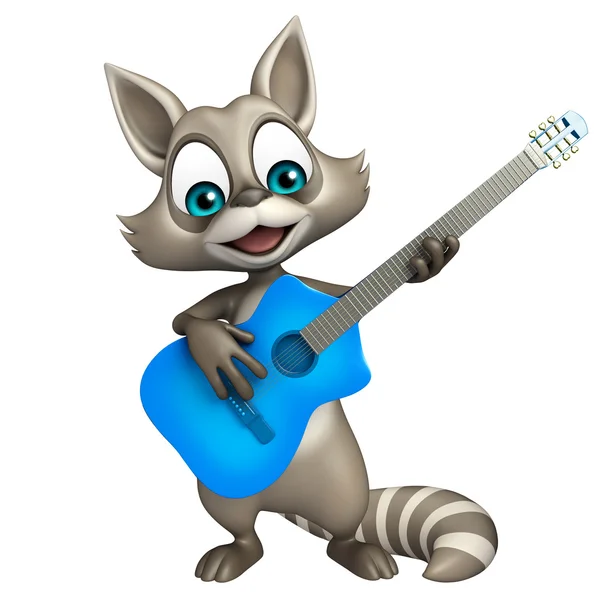 Divertido personaje de dibujos animados mapache con guitarra — Foto de Stock