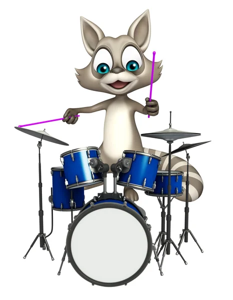 Fun Raccoon cartoon character with drum — Stock Photo, Image