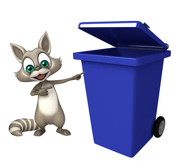 Raton laveur personnage de dessin animé avec poubelle — Photo