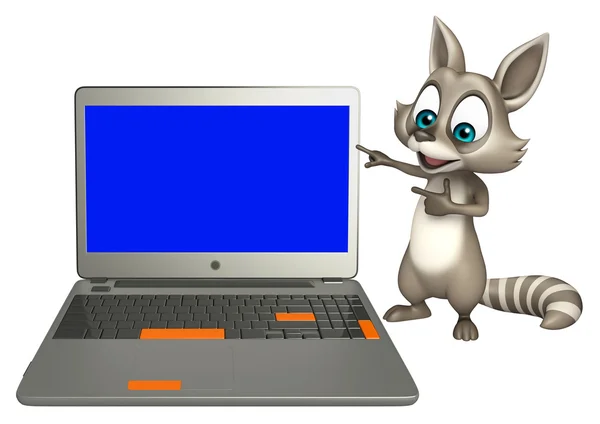 Zabawy szop cartoon charakter z laptopa — Zdjęcie stockowe