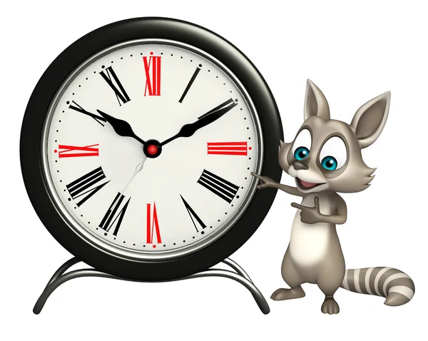 Raccoon cartoon character with clock — Stock Photo, Image