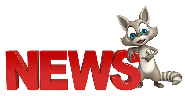 Personagem de desenho animado guaxinim com sinal de notícias — Fotografia de Stock