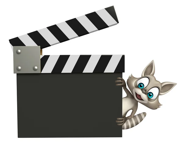 Divertente personaggio cartone animato procione con clapboard — Foto Stock