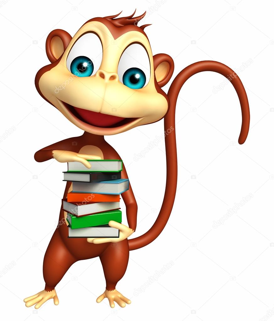 Personnage de dessin animé singe avec livre du plaisir ...