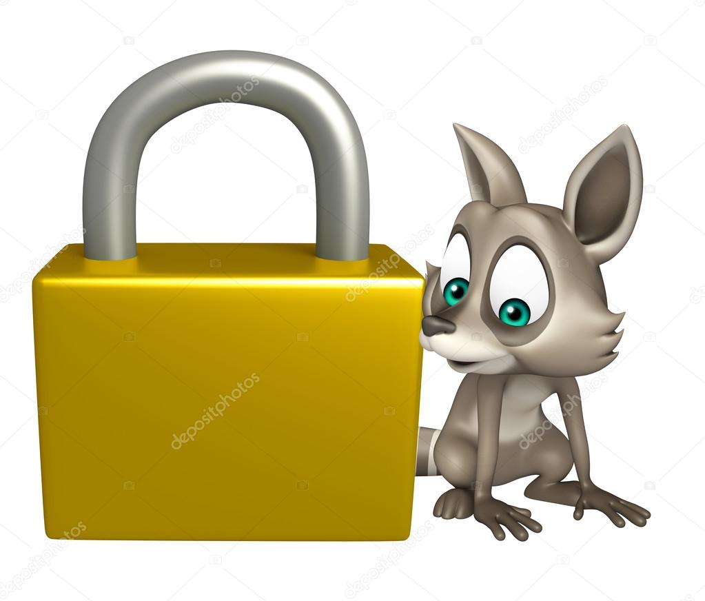 cute Raccoon cartoon character with lock