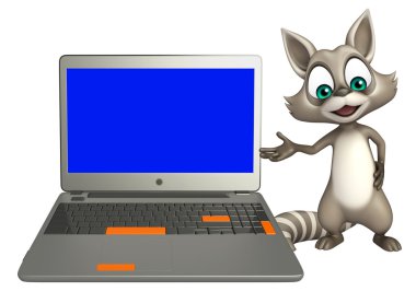 eğlenceli Rakun çizgi film karakteri ile laptop 