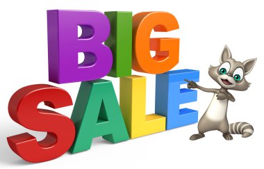 eğlenceli Rakun çizgi film karakteri bigsale işareti ile 
