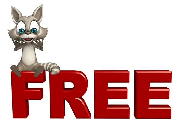 Cute Raccoon cartoon character with free sign — Stock Photo, Image