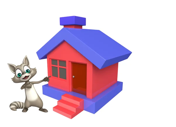 Spaß Waschbär Cartoon-Figur mit Heimat — Stockfoto