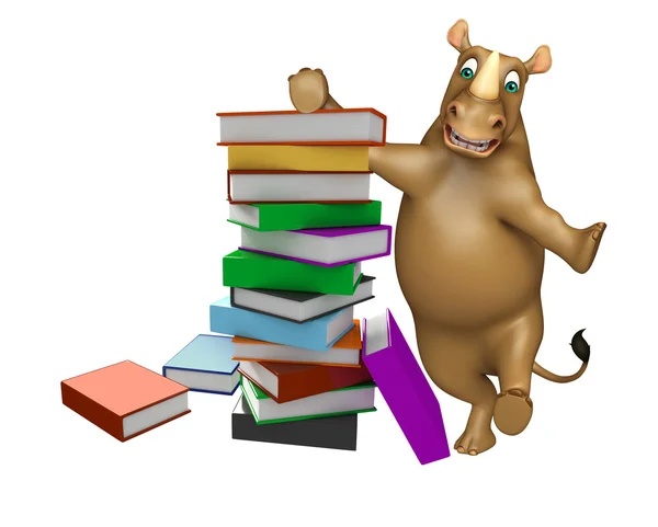 Bonito Rhino personagem dos desenhos animados com livros — Fotografia de Stock