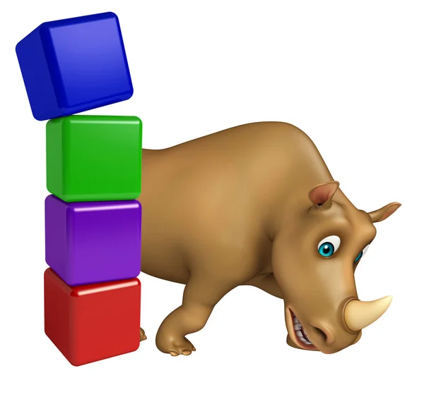 Carino personaggio dei cartoni animati di Rhino con livello — Foto Stock