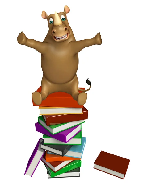 Милый персонаж мультфильма Носорог с книгами — стоковое фото