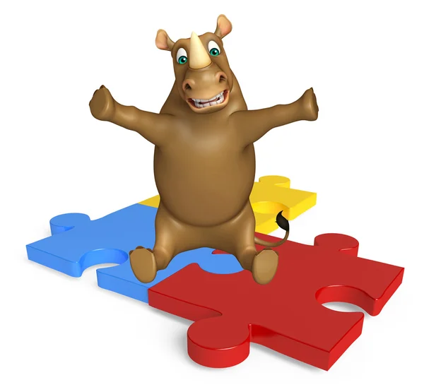 Personagem de desenho animado bonito Rhino com quebra-cabeça — Fotografia de Stock