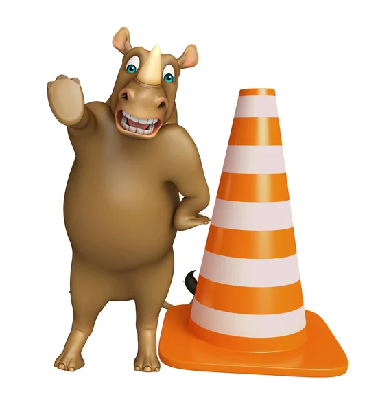 귀여운 코뿔소 만화 캐릭터와 건설 — 스톡 사진