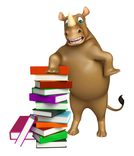 Ładny Rhino kreskówka postać z książek — Zdjęcie stockowe
