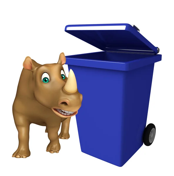 Rhino cartoon character with dustbin — Stock Photo, Image