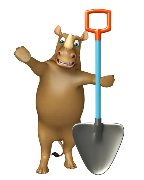 Cute Rhino cartoon character with shovel — Stock Photo, Image