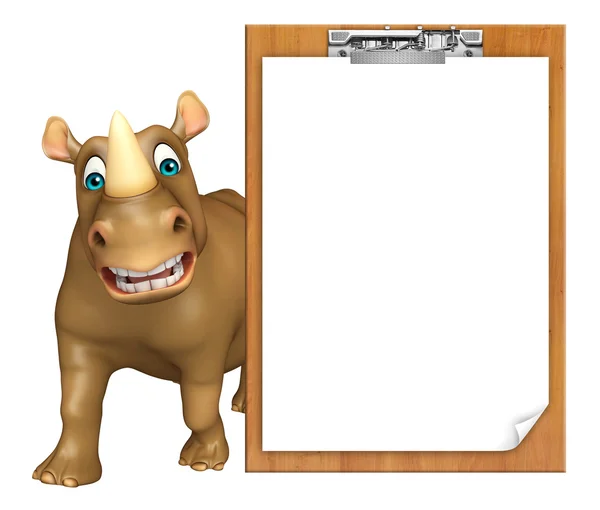 Rhino cartoon karaktär med examen pad — Stockfoto