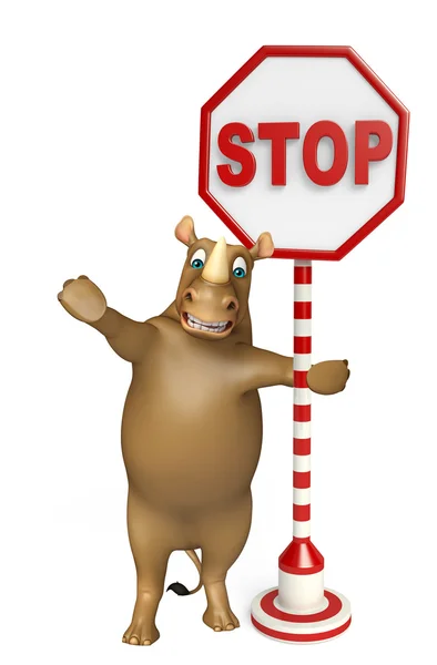 Spaß Nashorn Zeichentrickfigur Stoppschild — Stockfoto