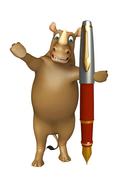 Personnage de dessin animé amusant Rhino avec stylo — Photo