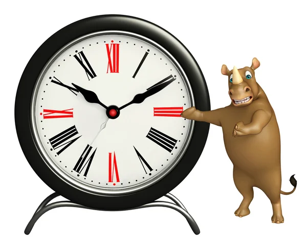 Mignon personnage de dessin animé Rhino avec horloge — Photo