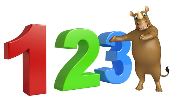 Rhino cartoon character with 123 sign — Stock Photo, Image