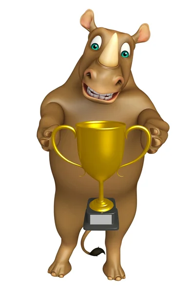 Rhino cartoon karakter met winnende kop — Stockfoto