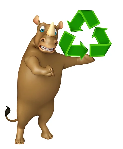 犀牛的卡通人物与回收的乐趣 — 图库照片