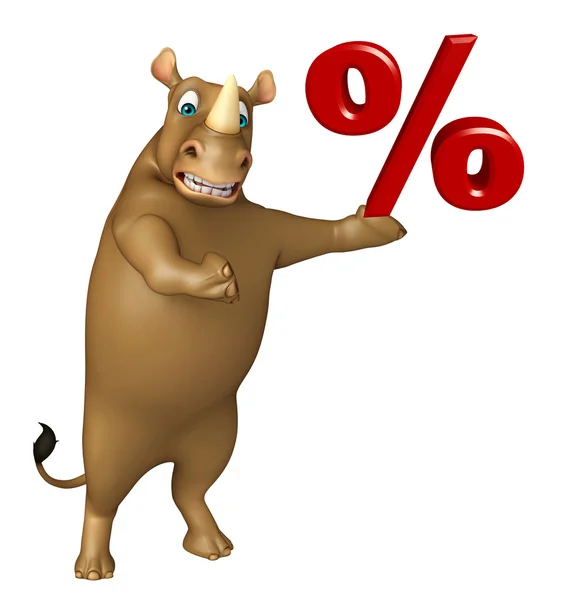 Rhino cartoon character with % sign — Stock Photo, Image