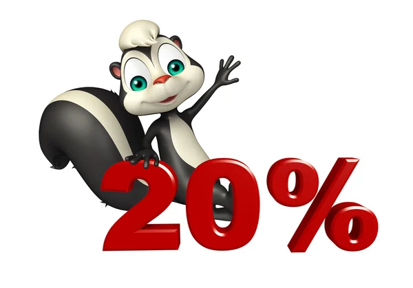 Divertido personaje de dibujos animados Skunk con 20% signo —  Fotos de Stock