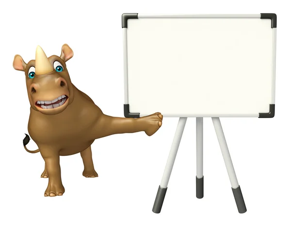 Fun Rhino cartoon character with display board — Stock Photo, Image