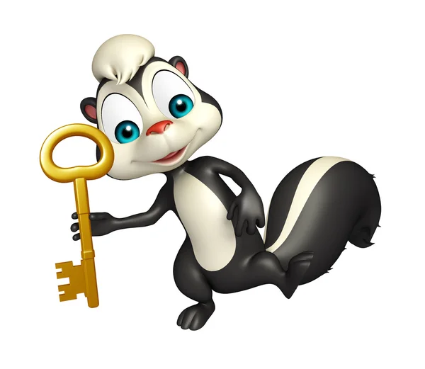 Cute Skunk cartoon character with key — Stock Photo, Image