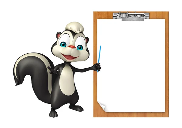 Fun Skunk cartoon character with exam pad — Stock Photo, Image
