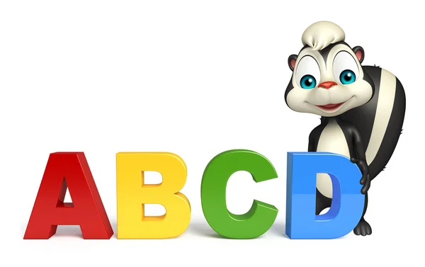 Abcd の記号の付いたかわいいスカンク漫画のキャラクター — ストック写真