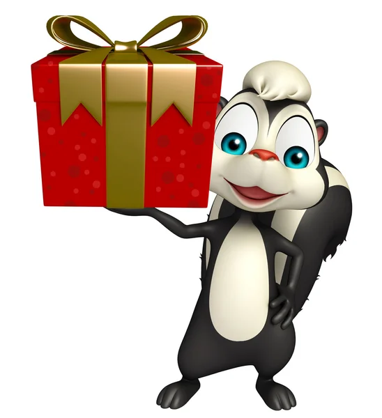 Carino Skunk personaggio dei cartoni animati con giftbox — Foto Stock