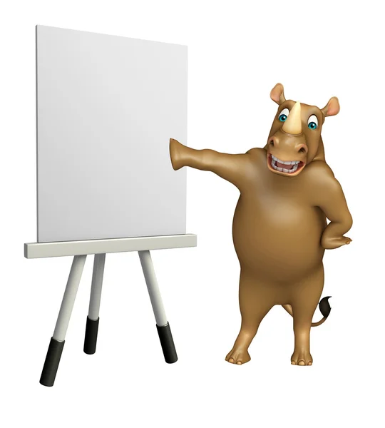 Fun Rhino cartoon character with easel board — Stock Photo, Image