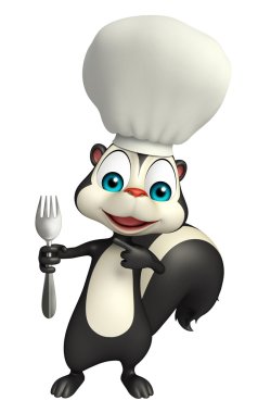 Kokarca çizgi film karakteri chef şapka ve kaşık 