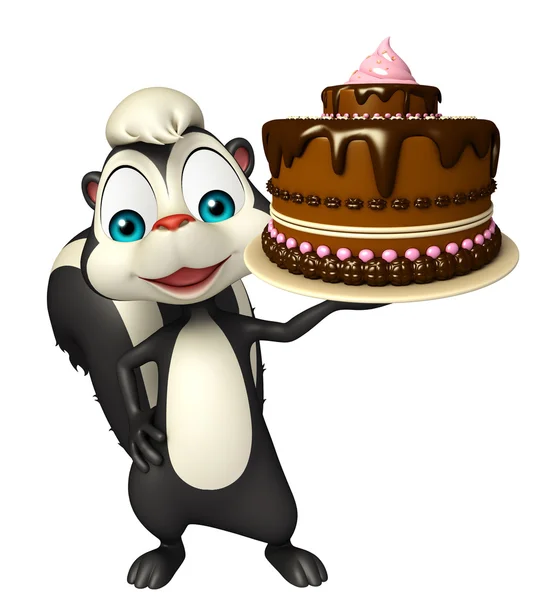 Spaß Stinktier Cartoon-Figur mit Kuchen — Stockfoto
