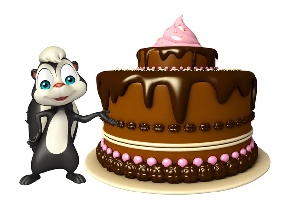 Divertido personaje de dibujos animados Skunk con pastel —  Fotos de Stock