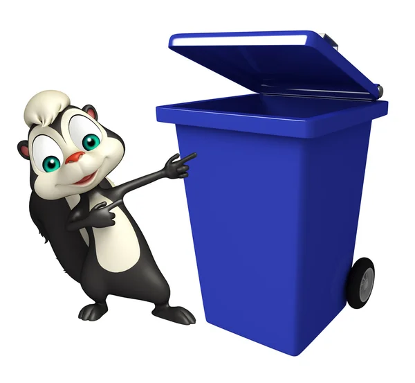 Skunk personaje de dibujos animados con cubo de basura —  Fotos de Stock