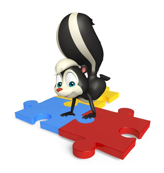 Cute Skunk cartoon character with puzzle — Stock Photo, Image